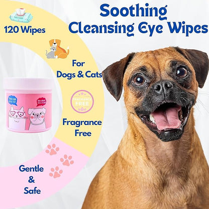 Dog Eye Wipes for Discharge and Crust, Tear Stain Remover Wipes for Shih-Tzu, Yorkies, Pekingese, Pugs, Schnauzers, and Cats,120 Non-Irritant Pre-Soaked Eye Wash Pads for Dogs and Cats [120ct]