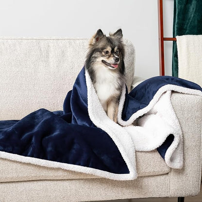 PetAmi Waterproof Dog Blanket for Small Medium Dog, Pet Puppy Blanket Couch Cover Protection, Sherpa Fleece Cat Blanket Couch Sofa Bed Furniture Protector Reversible Soft Washable 29x40 Navy Throw