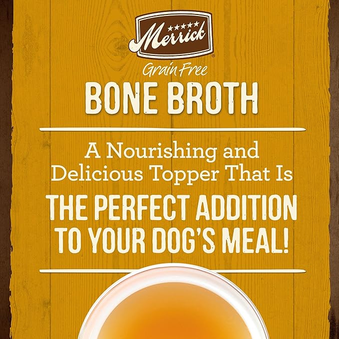 Merrick Grain Free Bone Broth, Premium Human Grade And Gluten Free Dog And Cat Food Topper Pouches, Chicken - 16 oz. Pouch