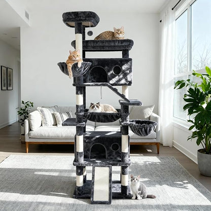 Tall Cat Tree Tower Large: 80-Inch 8-Level Extra Giant Cat Condo for Indoor Big Cats Adults with 9 Scratching Posts, 2 Perches, 2 Caves, 2 Basket, 2 Stairs, Heavy Duty, Huge