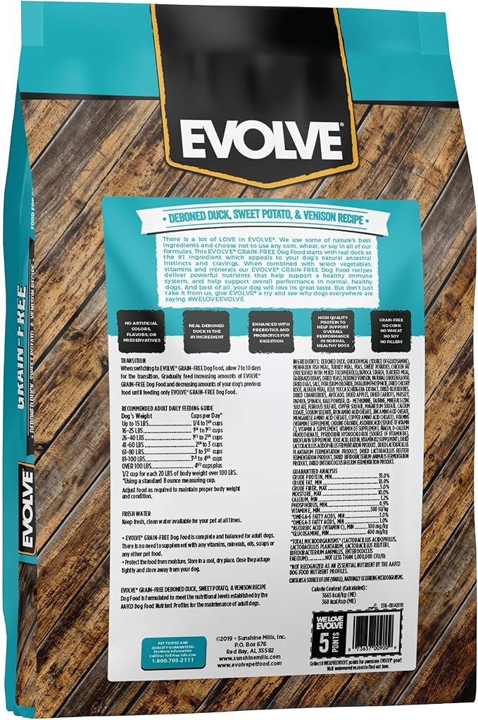 Evolve Grain Free Deboned Duck, Sweet Potato & Venison Recipe Dry Dog Food, 3.5 lb.