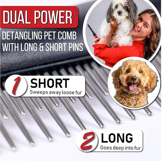 Poodle Comb with Rotating Teeth - 5-in-1 Dog Dematting Tool - Used for Small Size Breeds and Puppies - Cat Comb for Shedding and Deshedding