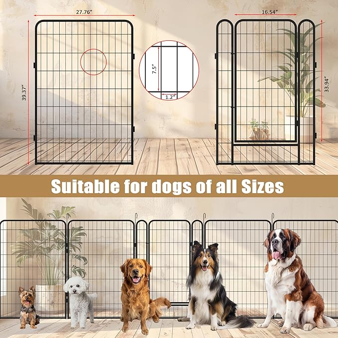 6 Panels Dog Playpen Heavy Duty Metal Fence,39.37" Height Outdoor Indoor Pen Anti-Rust with Doors Portable for RV Camping Yard,Black