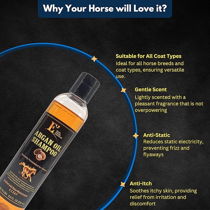 E3 Argan Oil Shampoo - Moisturizing Pet Shampoo, Hair Shampoo Argan Oil, Hair Shine, Shampoo De Caballo, Gentle Formula, Good for Dogs Too (8 fl oz)