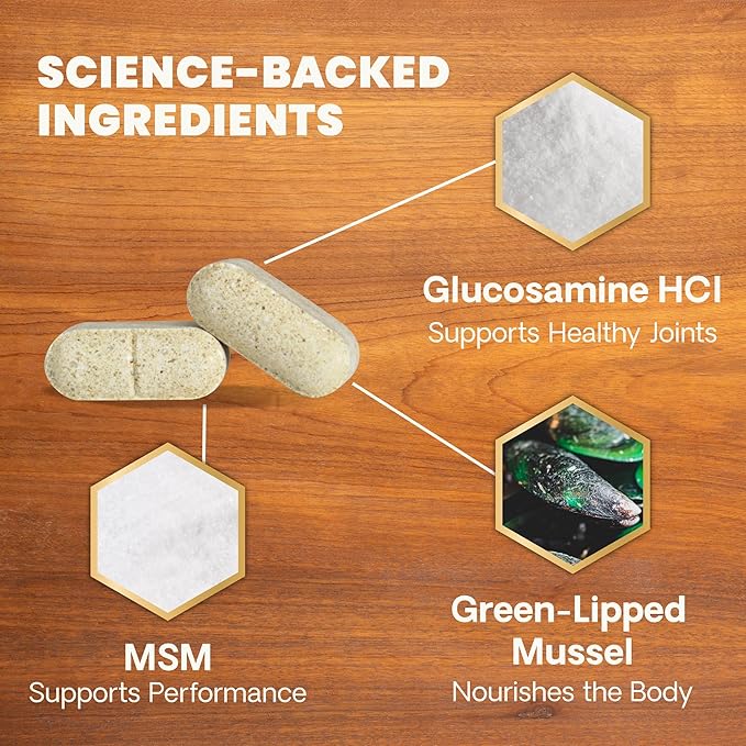 VetriScience Healthy Hip & Joint Chewable Tablets, GlycoFlex Glucosamine and Green-Lipped Mussel Joint Support Supplement for Dogs, Promote Mobility and Protect Joints, Chicken, 120 Count