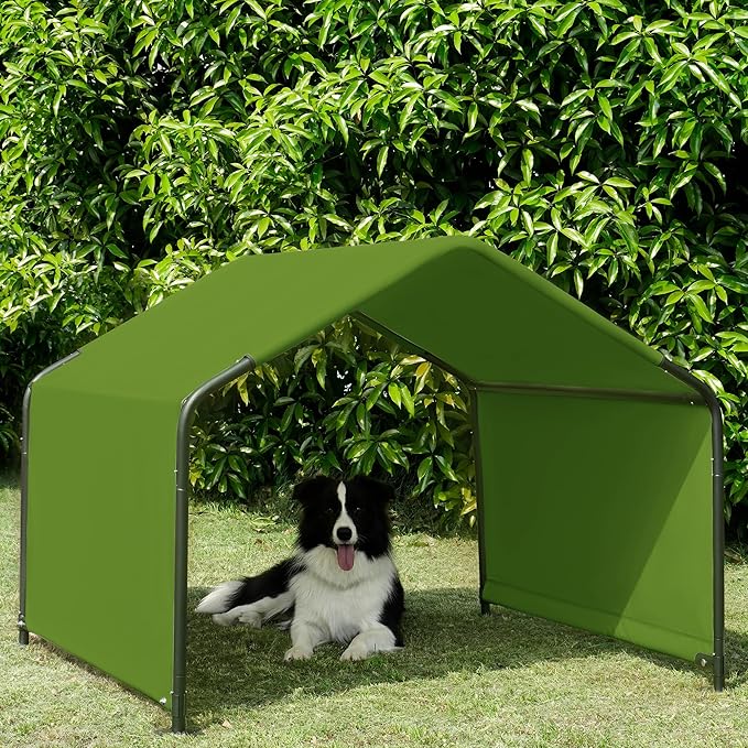 Dog Shade Shelter Outdoor Dark Green Tent for Large Medium Dogs, 4'x4'x3' Outside Sun Rain Canopy Pet House for Cats Pigs Livestock with Waterproof Roof Ground Nails