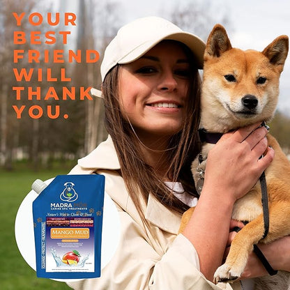 Worldwide Nutrition Bundle: Madra Mor Mango Mud - Dog Essentials Mud Bath, Dog Grooming, Dry Skin for Dogs Treatment, Dog Coat Skin Care Products - 10oz Pouch & Multi-Purpose Key Chain