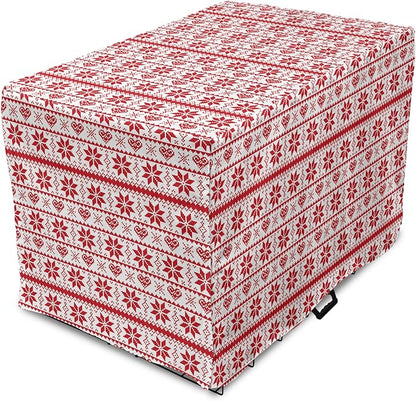 Ambesonne Christmas Dog Crate Cover, Scandinavian Tradition Fashion Nordic Borders Geometrical Pixel Retro Style, Easy to Use Pet Kennel Cover for Small Dogs Puppies Kittens, 22 Inch, Orange White