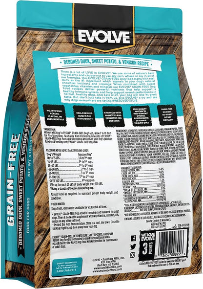 Evolve Grain Free Deboned Duck, Sweet Potato & Venison Recipe Dry Dog Food, 3.5 lb.