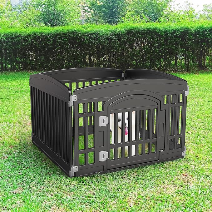 Dog Playpen 4-Panel 24" | Safe & Secure Indoor/Outdoor Pet Fence | Folding & Portable |35 x 35 x 24IN, Ideal for Small to Medium Dogs | Easy to Clean ï¼_lackï¼
