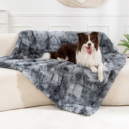 gogobunny Waterproof Dog Blankets for Medium Large Dogs, Soft Fluffy Long Faux Fur Calming Cat Blanket for Couch Bed, Warm Flannel Washable Furniture Protector (50x60 Inch (Pack of 1), Tie-dye Grey)