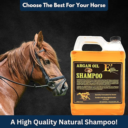 E3 Argan Oil Shampoo - Luxurious Pet Grooming Solution for Nourished & Rejuvenated Coat - Enriched with Hydrating Argan Oil for Lustrous Shine - Ideal for Horses - Deep Conditioning (1 gal), Brown
