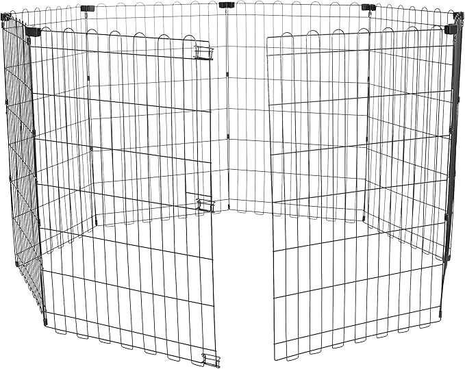 Amazon Basics Foldable Octagonal Metal Exercise Dog Playpen - Indoor/Outdoor, No Door, Medium (8 Panels, 24 x 36), Easy to assemble, store, and customize, 36" - Medium, Black