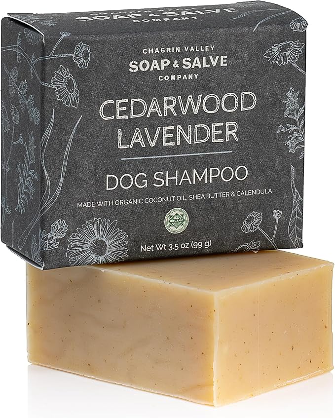 Chagrin Valley Soap & Salve Organic Dog Shampoo and Conditioner - Puppy Shampoo Itchy Skin Relief and Puppy Essentials - Natural Handmade Cedarwood Lavender, 3.8 oz Bar Soap 3-PK