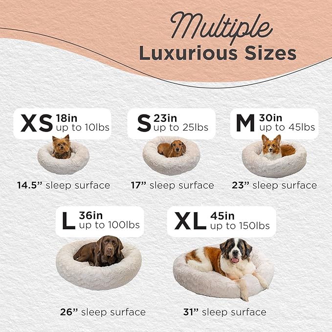 Best Friends by Sheri Original Calming Donut Dog and Cat Bed, Lux Faux Fur, Oyster, (36in x 36in) - Anxiety Relief for Pets Up to 100 lbs