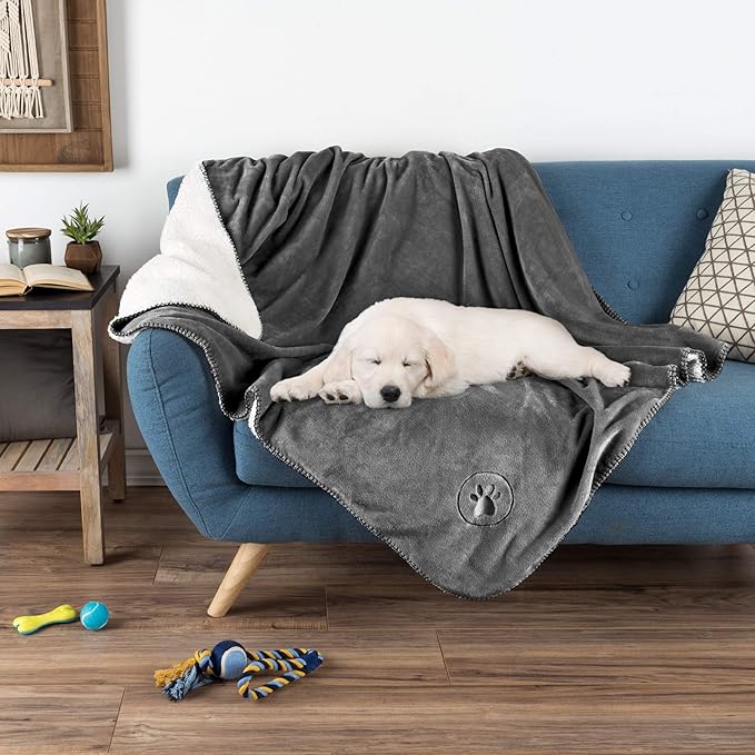 Waterproof Pet Blanket Collection Reversible Throw Protects Couch, Car, Bed from Spills, Stains, or Fur  Dog and Cat Blankets by PETMAKER Dark Gray Large