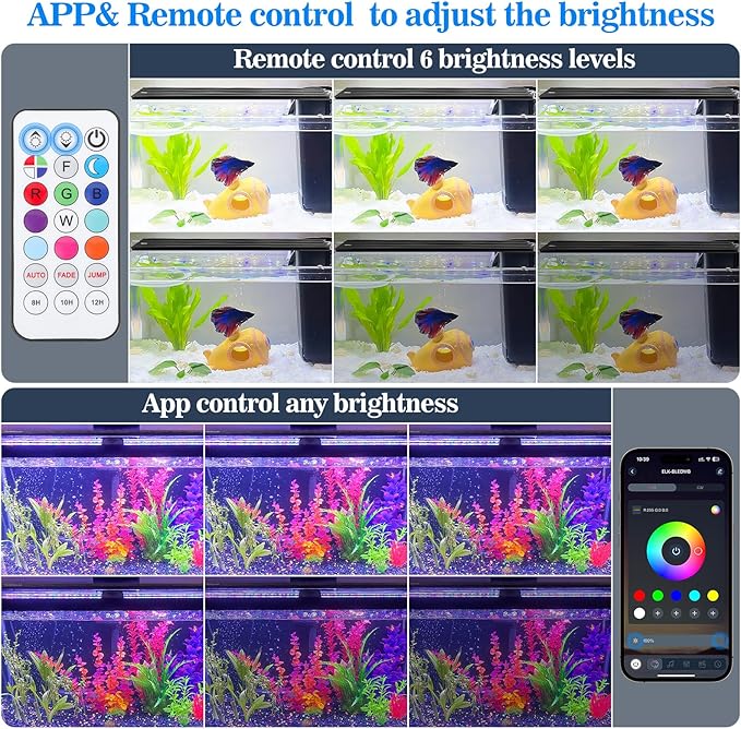 Full Spectrum Aquarium Light：Fish Tank Light with APP & Remote Control for Live Fishes Aquatic Pet Lovers - Timer Fish Tank Lights for 18-24 Inch Freshwater Saltwater Aquarium