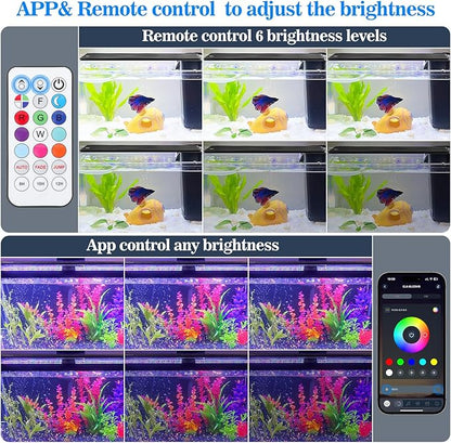 Full Spectrum Aquarium Light: Fish Tank Light with APP & Remote Timer Control for Aquatic Pet Plants Lovers - 11In Extendable Fish Tank Lights for 5-10 Gallon Freshwater Saltwater Aquarium