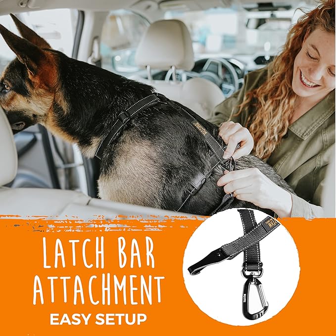 Mighty Paw Dog Seat Belt - Latch Bar Attachment Like A Child's Car Seat - Strong and Durable with 850+ LBS Force Tension - All Metal for Strength and Durability - Keeps Your Dog Restrained and Calm