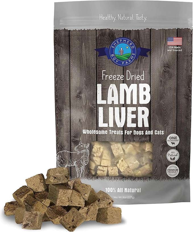 Freeze Dried Dog and Cat Treats, Lamb Liver, All Natural Single Ingredient Freeze-Dried Dog Treat & Dog Snacks, Made in USA, High Protein, Essential Nutrition of Raw Dog Food, 8oz