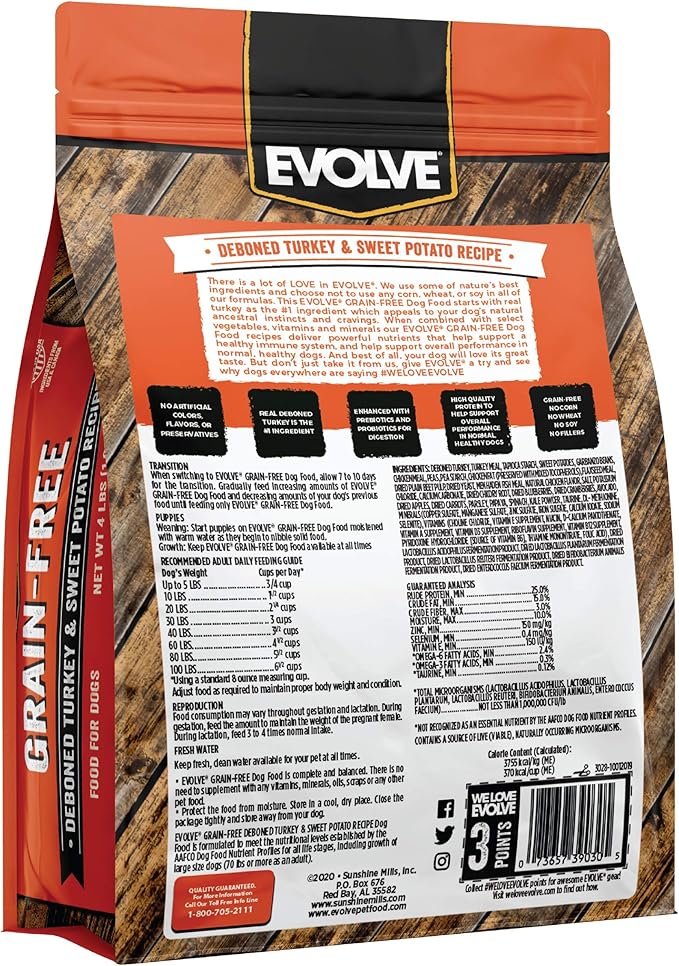 Evolve Grain Free Deboned Turkey & Sweet Potato Recipe Dog Food, 13 lb.