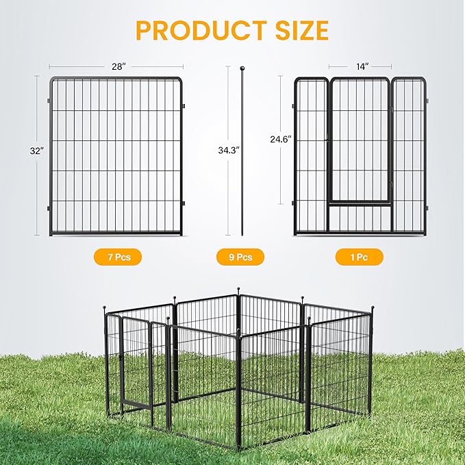 Dog Playpen 32 Inch 8 Panels, Ideal Dog Fence for Small/Medium Dogs Indoor & Outdoor Bliss, Perfect Dog Pen for Camping, Yard, RV, Garden Fence, Black