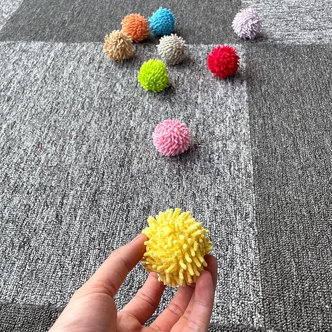 9Pcs Fuzzy Cat Ball Toys - Safe Pom Pom Balls for Indoor Cats, Kitten Chasing Toys with Bell (Multicolor)