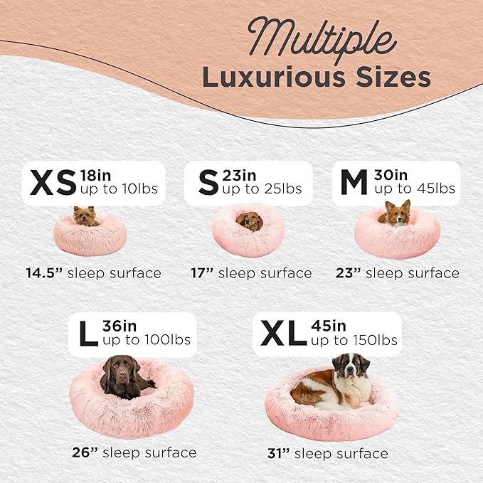 Best Friends by Sheri Original Calming Donut Dog and Cat Bed, Shag Faux Fur, Cotton Candy Pink, (36in x 36in) - Anxiety Relief for Pets Up to 100 lbs