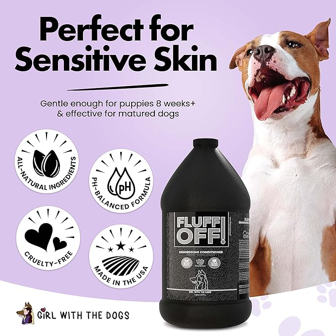 Fluff Off! by Girl With The Dogs, Natural Deshedding Dog & Cat Shampoo and Conditioner, 1 Gal Bundle