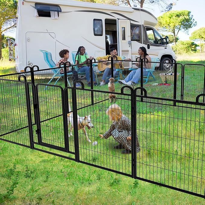 Dog Playpen Outdoor 16 Panels Heavy Duty Dog Fence 40" Height Anti-Rust with Doors Portable for RV Camping Yard, Total 36FT, 103 Sq.ft, Snowy Black