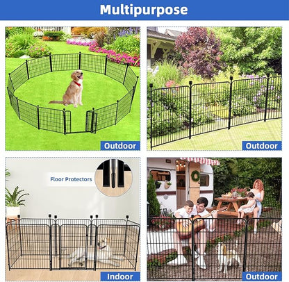 ADAVIN Garden Fence with Gate 36 in(H)_31 Ft(L) 14 Panels, Camping Fence, Tall Animal Barrier Fence, Pet Fences for Dogs Outside, Black Metal Decorative Garden Fencing, Flower Bed Fencing
