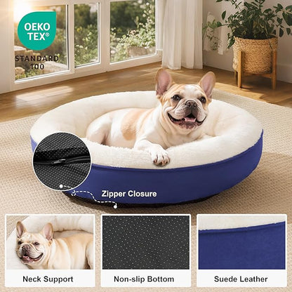 Love's cabin Round Donut Cat and Dog Cushion Bed, 30in Pet Bed for Medium or Large Dogs, Anti-Slip & Water-Resistant Bottom, Soft Durable Fabric Pet beds, Washable Calming Cat & Dog Bed Navy