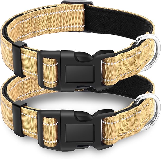 2 Pack Reflective Dog Collar with Safety Locking Buckle, Adjustable Soft Breathable Comfortable Nylon Pet Collar for Small, Medium and Large Dogs, Brown, XS
