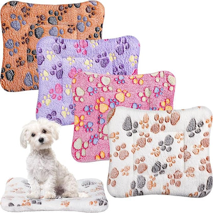 4 Pack Ultra Soft Dog Cat Bed Mat with Cute Prints Reversible Fleece Dog Crate Kennel Pad Cozy Washable Thickened Hamster Guinea Pig Pet Bed Mat for Small Animals(13 x 19 Inches,Vivid Color)