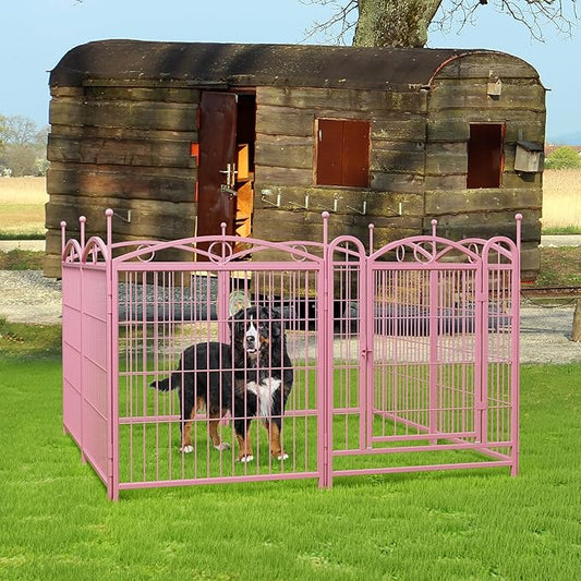32" H Dog Crate Dog Playpen 8 Panels Furniture Heavy Duty Dog Fence Door with Side Openings,for Large Medium Small Dogs Indoor Outdoor Foldable Pet Exercise Pen,Pink