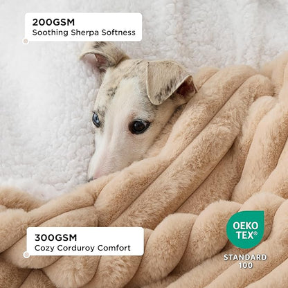 Bedsure Waterproof Dog Blankets for Small Dogs - Soft Puppy Cat Blanket Corduroy Fleece Washable, Cozy Calming Reversible Furniture Protection for Pet Kitten Doggy,25"x35", Tuscan Beige