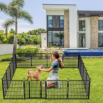 24 in(H) Decorative Garden Fence with Gate,16 Panels Total 31.4 Ft(L) Heavy Duty Iron Animal Barrier Fence for Yard,Suitable for Indoor Pet Or Outdoor Dog Fencing, Garden Border Fence