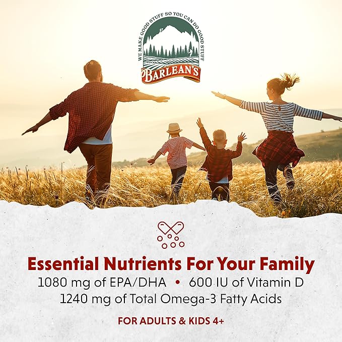 Barlean's Mango Peach Omega 3 Fish Oil Liquid Supplement with Vitamin D, 1080mg EPA & DHA Fatty Acid, Smoothie Flavored & Burpless for Brain, Joint, & Heart Health, 32 oz