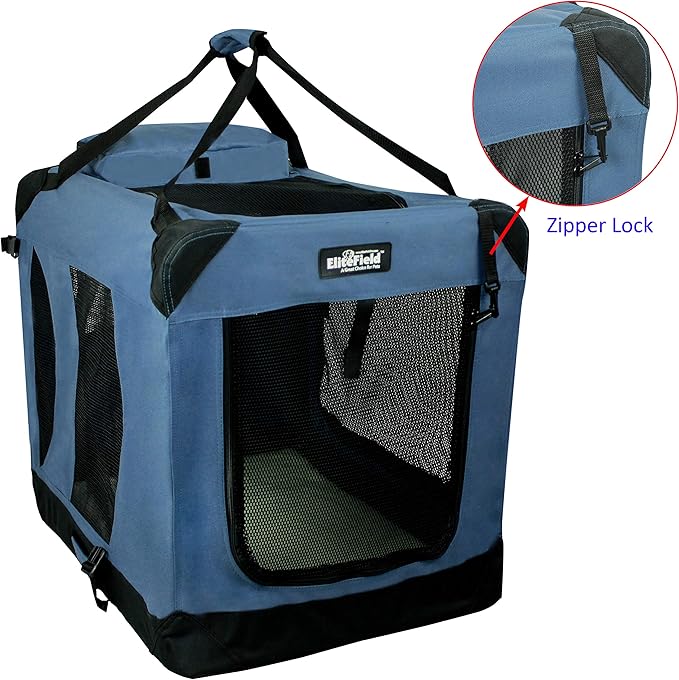 EliteField 3-Door Folding Soft Dog Crate with Carrying Bag and Fleece Bed (2 Year Warranty), Indoor & Outdoor Pet Home (42" L x 28" W x 32" H, Blue Gray)