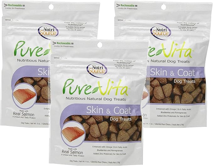 Pure Vita Skin & Coat Dog Treats With Real Salmon, 6Oz (3-Pack)