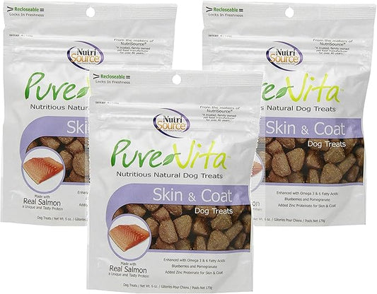 Pure Vita Skin & Coat Dog Treats With Real Salmon, 6Oz (3-Pack)