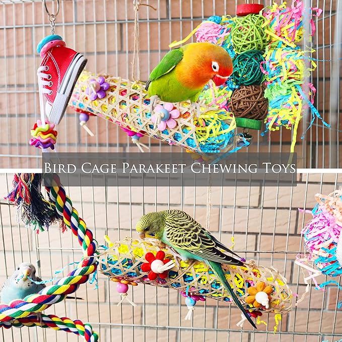 Parakeet Bird Shredding Toys, Cockatiel Loofah Foraging Toys Shredder Chewing Toy for Conures, Love Birds, Budgie, Small Parrots