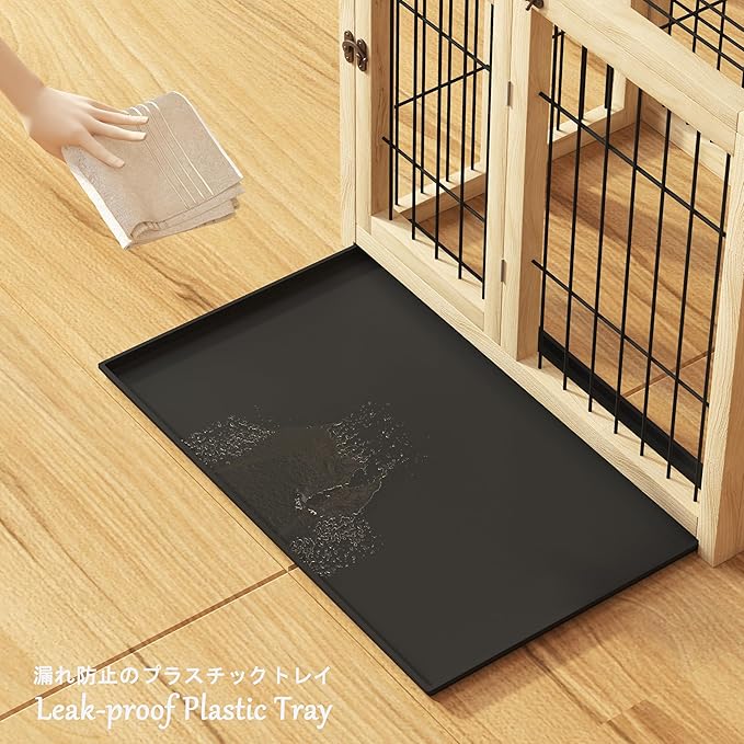 Wooden Folding Pet Cage Puppy Kennel & Cat Cage with Flippable Roof and Removable Tray, Indoor Dog Crate Furniture, Easy Assemble Easy Storing (M)