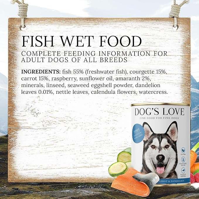 DOG'S LOVE Single Protein, Limited Ingredients, Ethically Sourced, Grain Free Wet Dog Food - Canned Soft Dog Food - Premium Can Dog Food | 6 cans-(14.1 Oz, Fish)