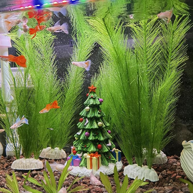 M2cbridge Fish Tank Artificial Silk Green Water Plants Aquarium Decor Soft Grass 3 Pack,8"
