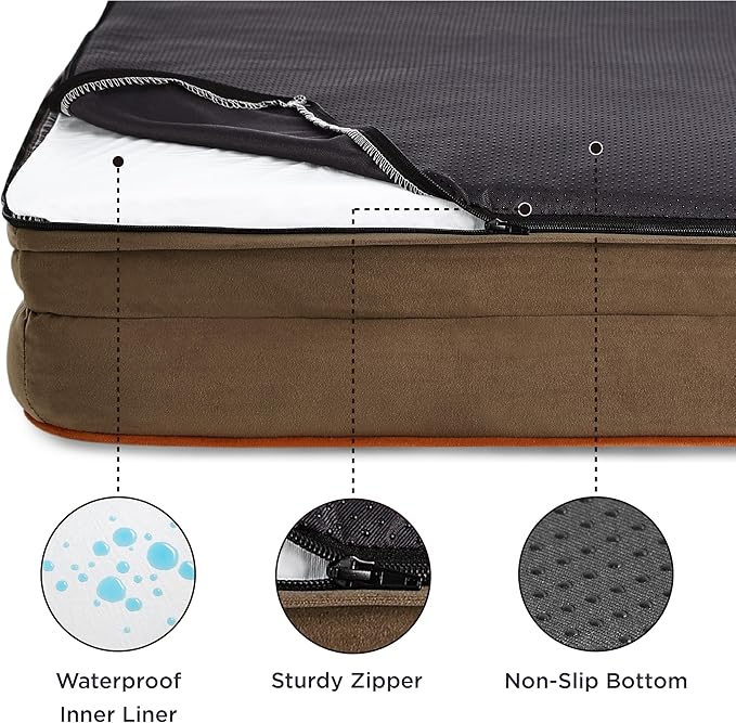 Bedsure Orthopedic Dog Beds for Small Dogs - Washable Small Dog Cat Bed Waterproof, Comfort Pet Couch Sofa with Washable Removable Cover, Pets Bed with Nonskid Bottom, Brown, 24"