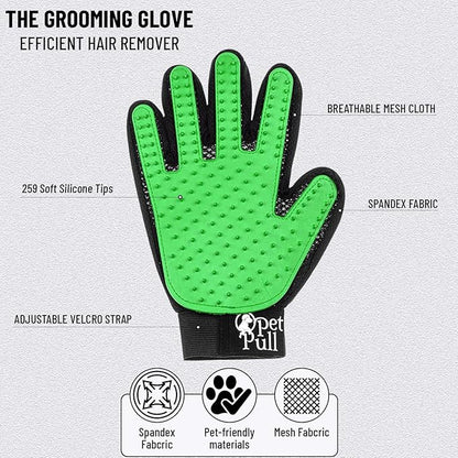 Complete Professional Pet Grooming Kit with Pet Hair Removal Tool Brush Gloves, Self Cleaning Slicker Brush, and Pro Grooming Dog Brush Deshedder Comb to Reduce Shedding (Green)