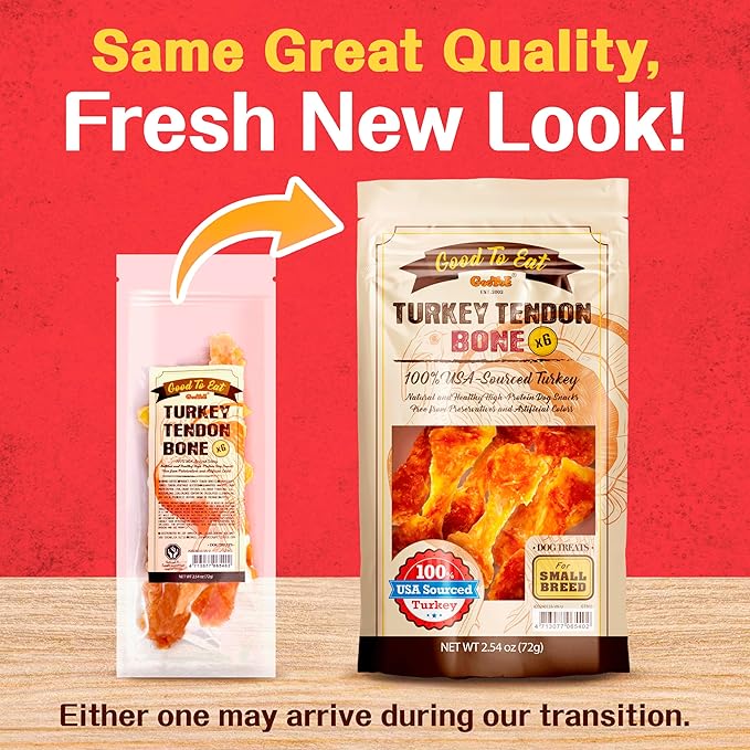 Gootoe Turkey Tendon Dog Treats  100% USA-Sourced, Natural Snack, Premium Training Chews, Hypoallergenic, Reseal Value Bags, Size for Small Dogs, Bone (Small) 6 Unit/Pack