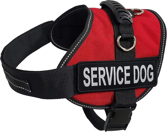 ActiveDogs Air-Tech Cordura Service Dog Vest Harness, Medium Girth 22"-30" w/Handle, ADA Cards + Reflective Service Dog Patches - Red