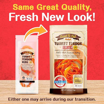 Gootoe Turkey Tendon Dog Treats  100% USA-Sourced, Natural Snack, Premium Training Chews, Hypoallergenic, Reseal Value Bags, Size for Small Dogs, Ring (Small) 6 Unit/Pack